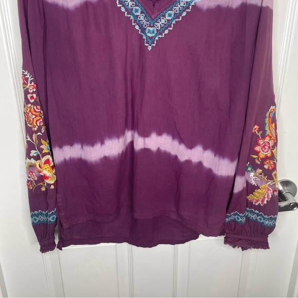 Sundance Tripoli Tie Dyed Embroidered Blouse Balloon Sleeve Purple Oversized XS - Picture 5 of 11